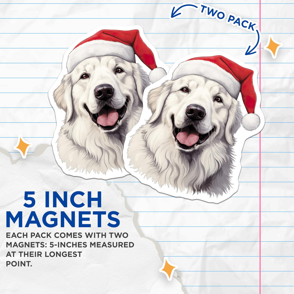 (2 Pack) Golden Retriever Magnets - Santa Hat Dog Decor - Christmas Pet Accessories - 5 Inches On Longest Side - Thick Durable Magnet - Made in USA - MAG30667