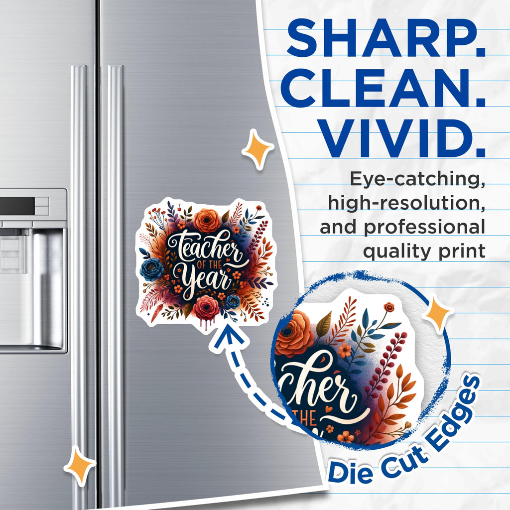 (2 Pack) Teacher of The Year Magnets - Floral Appreciation - Classroom - 5" On Longest Side - for Cars, Fridges, Toolboxes - Made in USA - MAG4423
