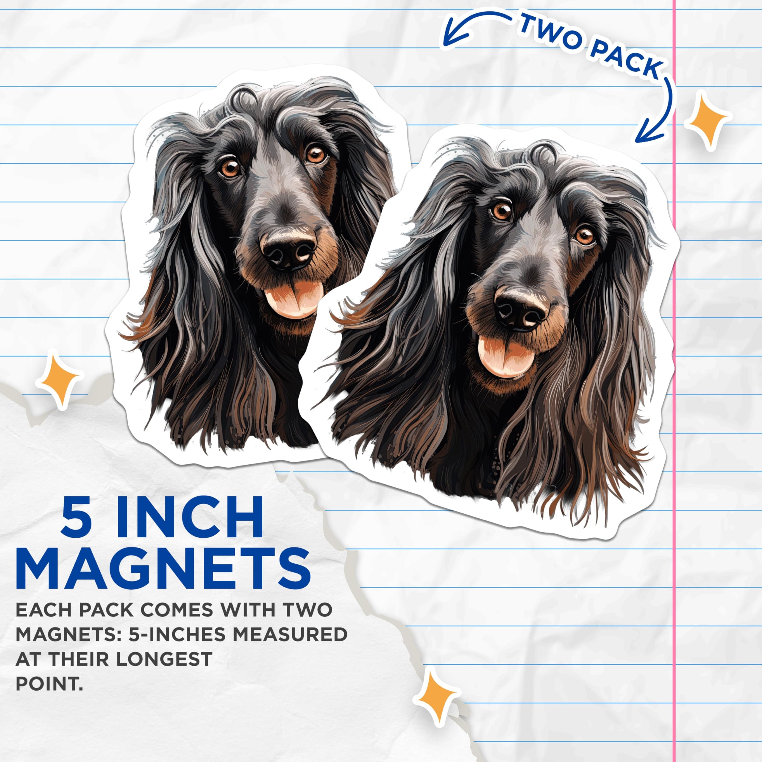 (2 Pack) Black Spaniel Dog Magnets - Wavy Haired Canine Art - Pet Lover Refrigerator Decor - 5 Inches On Longest Side - Thick Durable Magnet - Made in USA - MAG23274