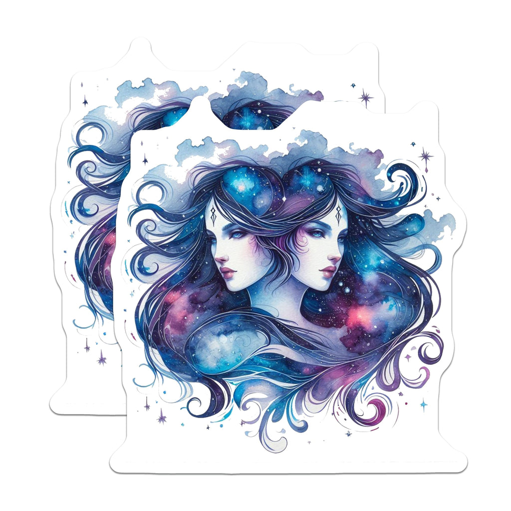 (2 Pack) Gemini Zodiac Stickers - Galaxy Art - Celestial Twins Decals - 5" On Longest Side - Sticks to Smooth Flat Surfaces - Made in USA - BMCS14511