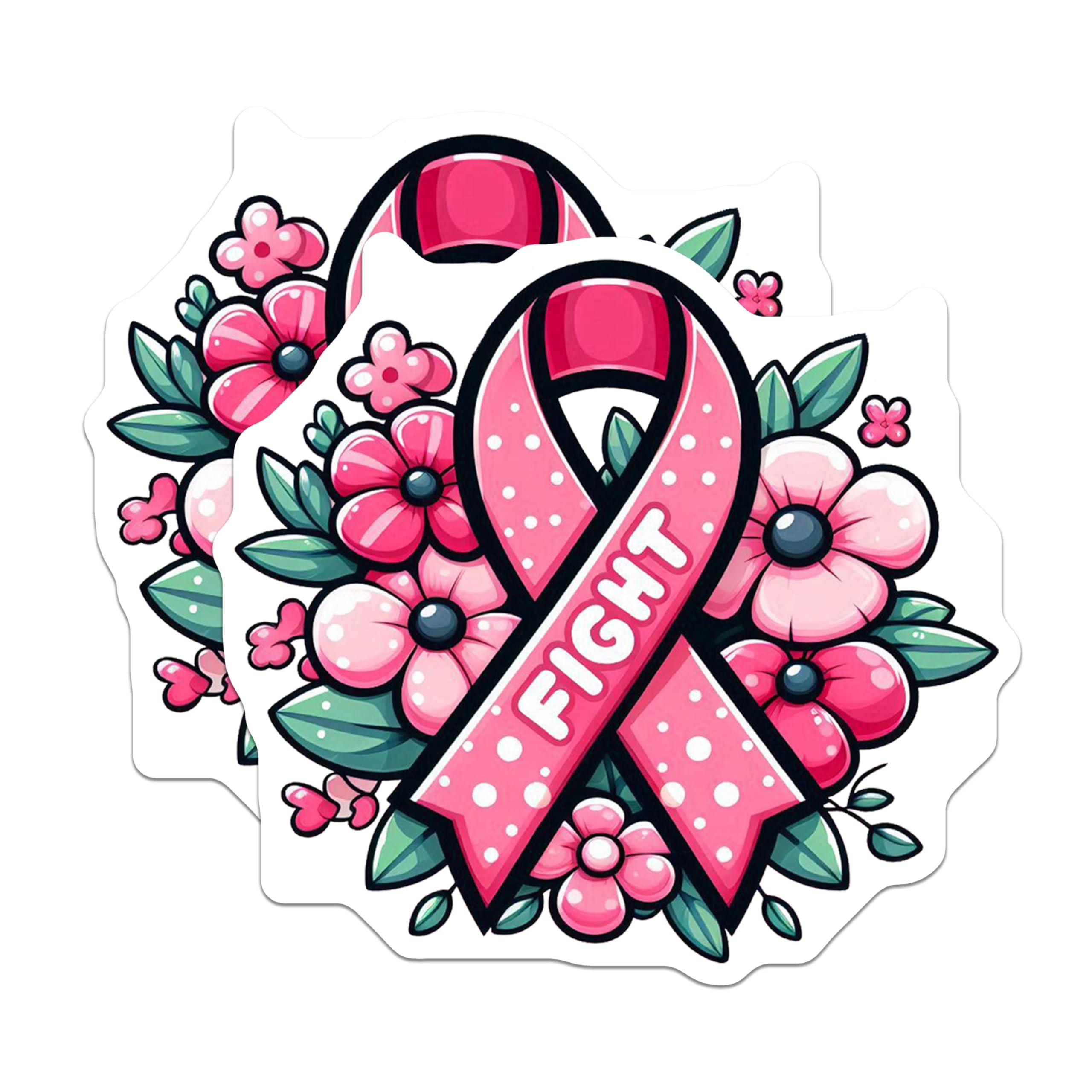 (2 Pack) Breast Cancer Awareness Magnets - Pink Ribbon Flowers - Fight Cancer Supporter - 5" On Longest Side - Premium Magnet - for Cars, Refrigerators, Toolboxes, Lockers - Made in USA - MAG16861