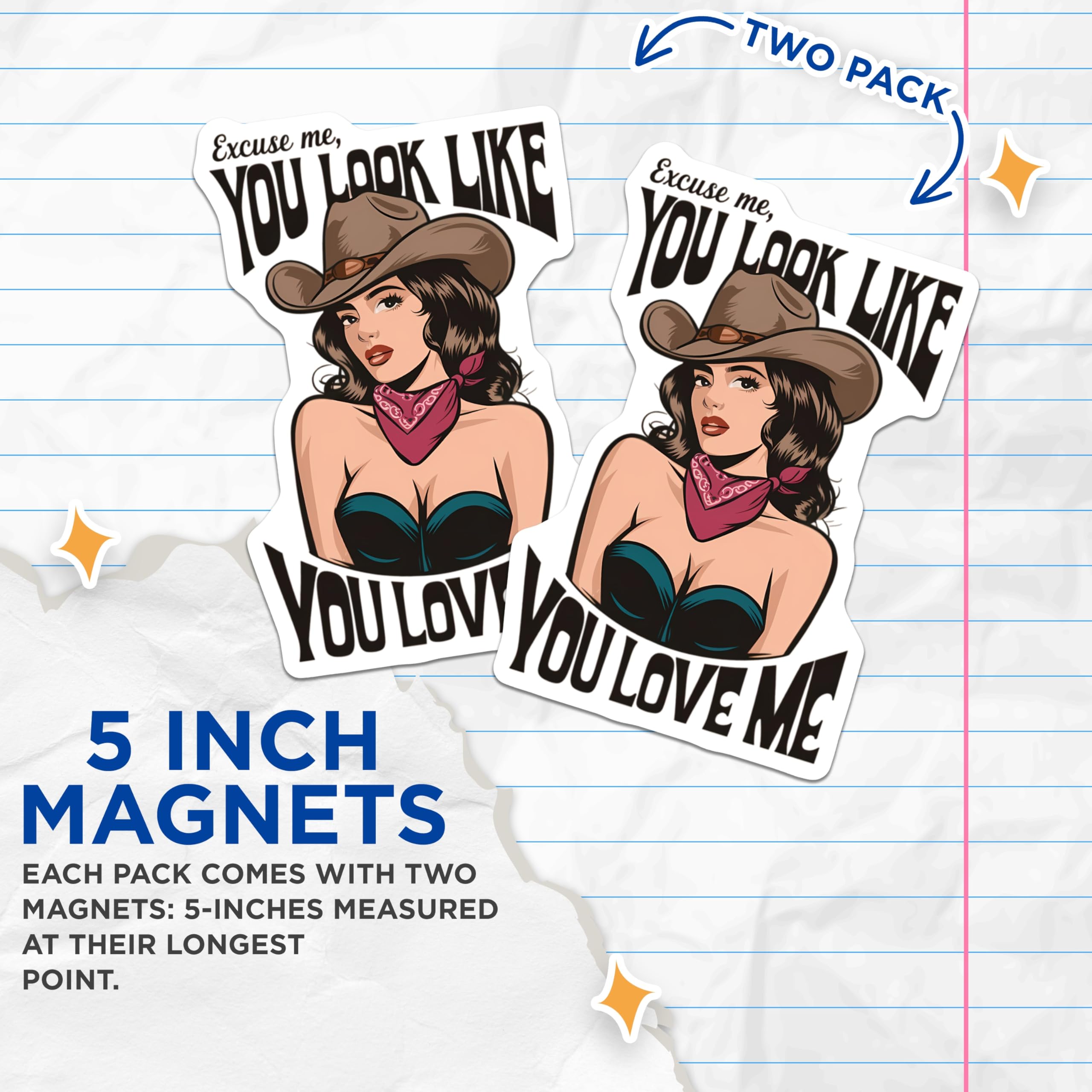 (2 Pack) Sassy Cowgirl Magnets - Retro Pop Art Decor - Flirty Quote Refrigerator Magnet - 5 Inches On Longest Side - Thick Durable Magnet - Made in USA - MAG21366