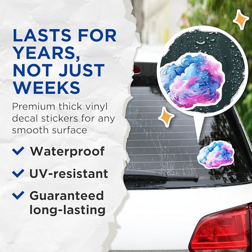 (2 Pack) Abstract Art Stickers - Cloud Design - Colorful Swirl - 5" On Longest Side - Sticks to Smooth Flat Surfaces - Made in USA - BMCS6768