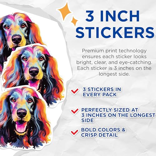 (3 Pack) Cocker Spaniel Decals - Colorful Dog Decals - Pet Lover Decal - 3 Inches On Longest Side - Easy Peel & Apply - Made in USA - 3MCS0617