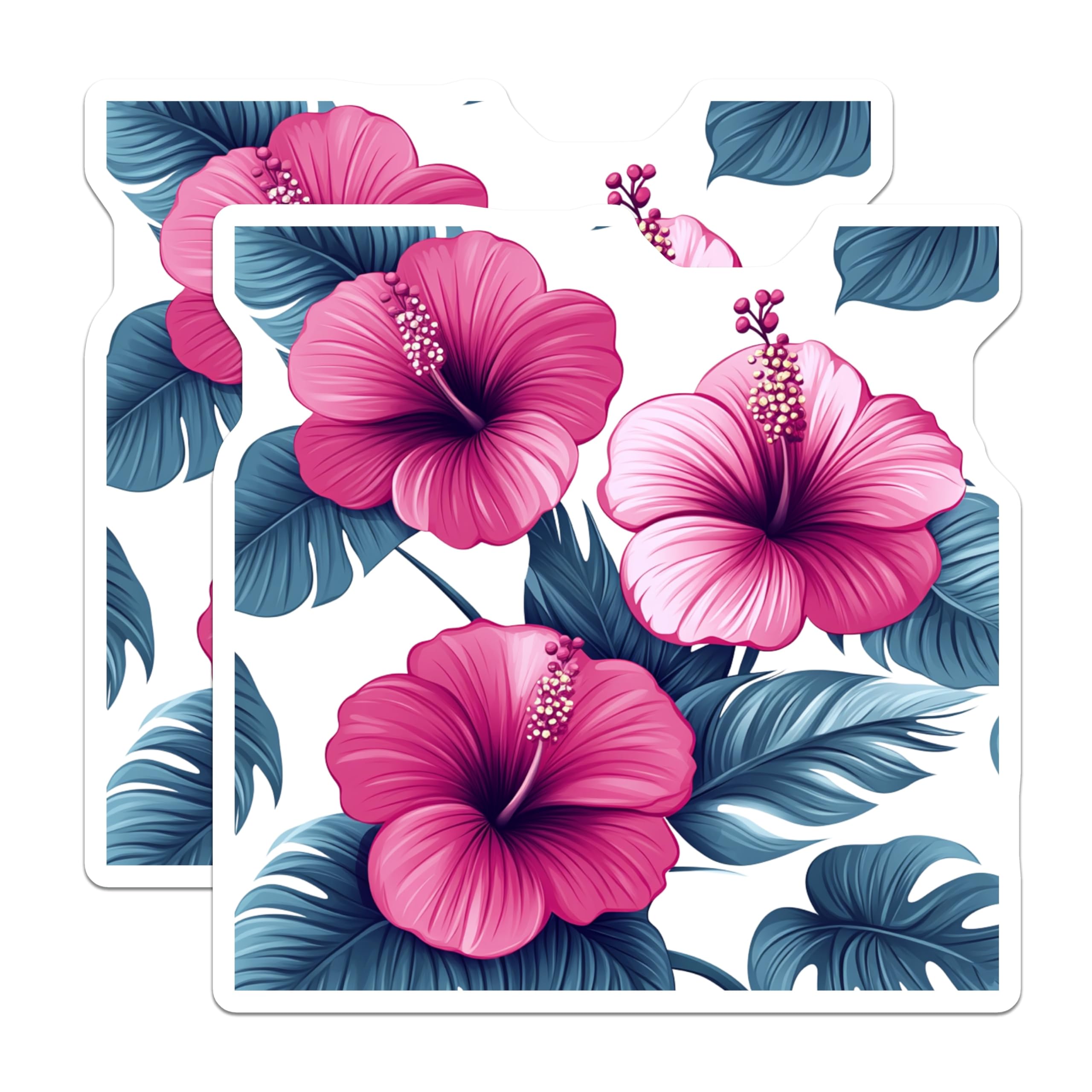 (2 Pack) Hibiscus Magnets - Tropical Flower Home Decor - Hawaiian Floral Botanical Refrigerator Magnet - 5 Inches On Longest Side - Thick Durable Magnet - Made in USA - MAG24083