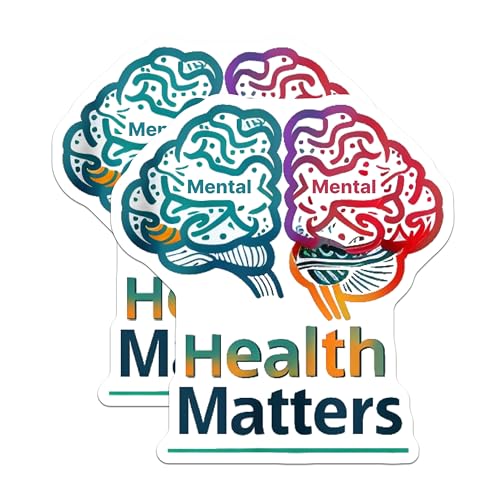 (2 Pack) Mental Health Matters Stickers - Mental Wellness Stickers - Brain Art Stickers - 5" On Longest Side - Sticks to Smooth Flat Surfaces - Made in USA - BMCS4887