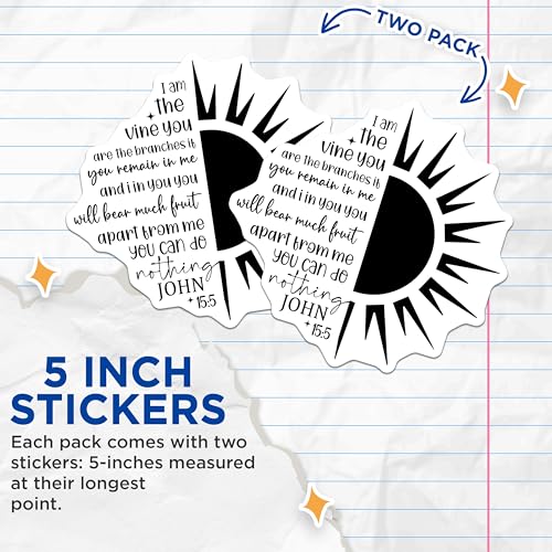 (2 Pack) I Am The Vine Stickers - Inspirational Bible Verse Stickers - Christian Faith Stickers - 5" On Longest Side - Sticks to Smooth Flat Surfaces - Made in USA - BMCS3852