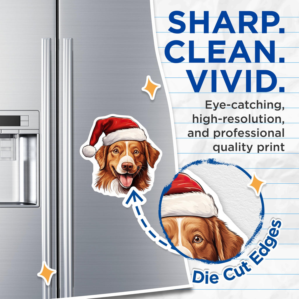 (2 Pack) Christmas Dog Magnets - Santa Hat Pup - Holiday Pet Decor for Dog Lovers - 5 Inches On Longest Side - Thick Durable Magnet - Made in USA - MAG30871