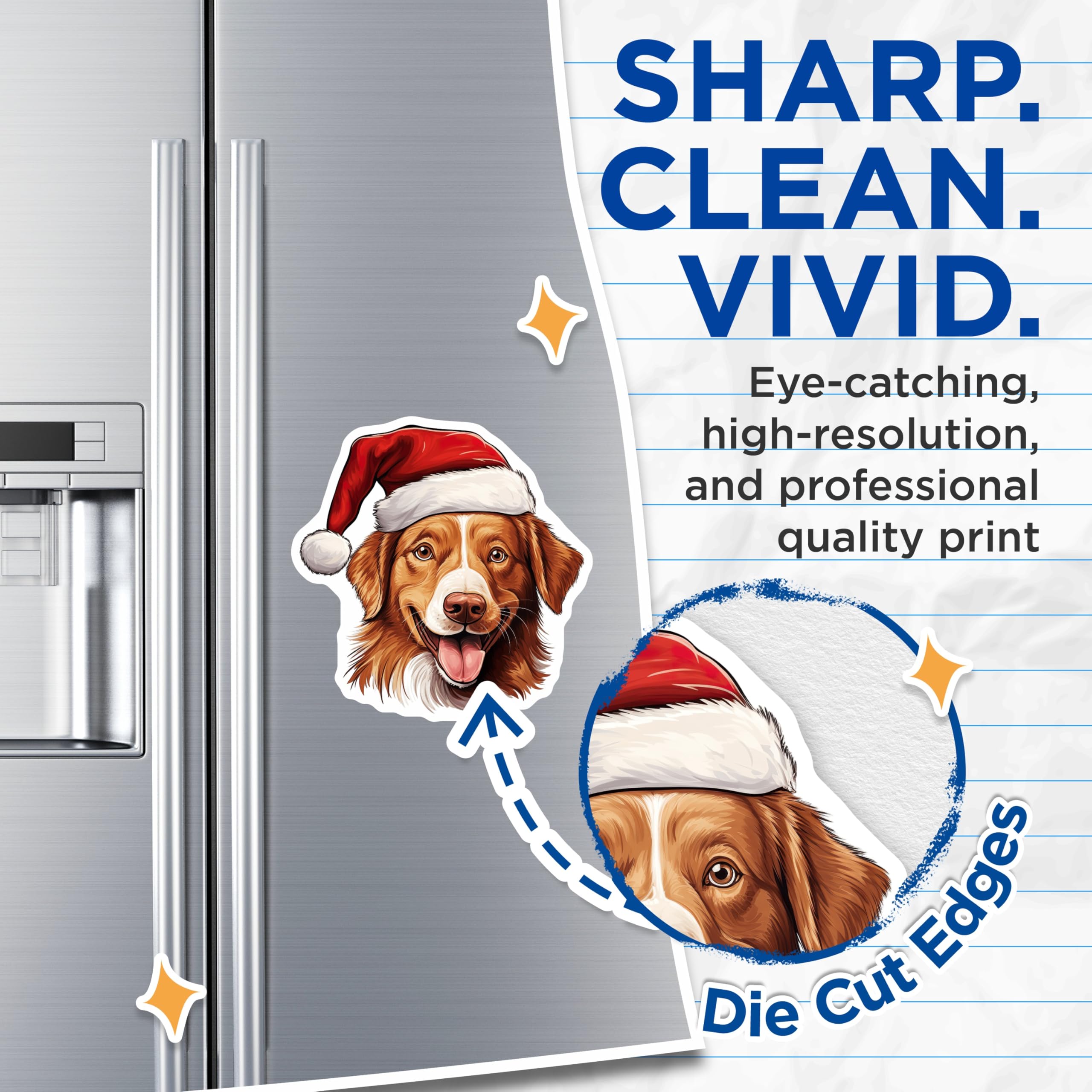 (2 Pack) Christmas Dog Magnets - Santa Hat Pup - Holiday Pet Decor for Dog Lovers - 5 Inches On Longest Side - Thick Durable Magnet - Made in USA - MAG30871