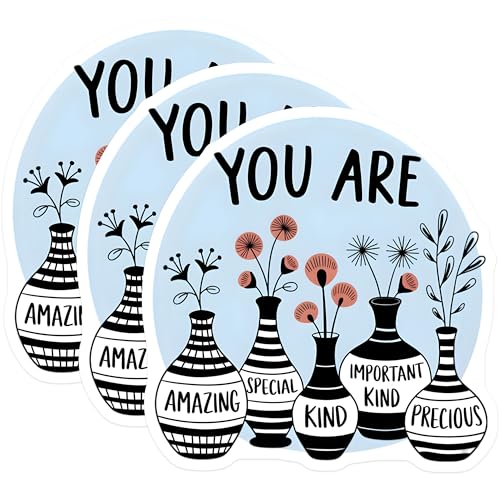 (3 Pack) Positive Affirmation Decals - Encouragement Stickers - Vases with Flowers Decals- 3 Inches On Longest Side - Easy Peel & Apply - Made in USA - 3MCS5328