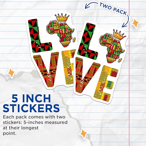 (2 Pack) African Love Stickers - African Art - Cultural Pride - Afrocentric Decor - 5" On Longest Side - Sticks to Smooth Flat Surfaces - Made in USA - BMCS7370