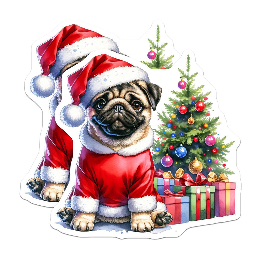 (2 Pack) Santa Pug Christmas Magnets - Cute Dog Holiday Decor - Pet Lover Refrigerator Accessory - 5 Inches On Longest Side - Thick Durable Magnet - Made in USA - MAG30117