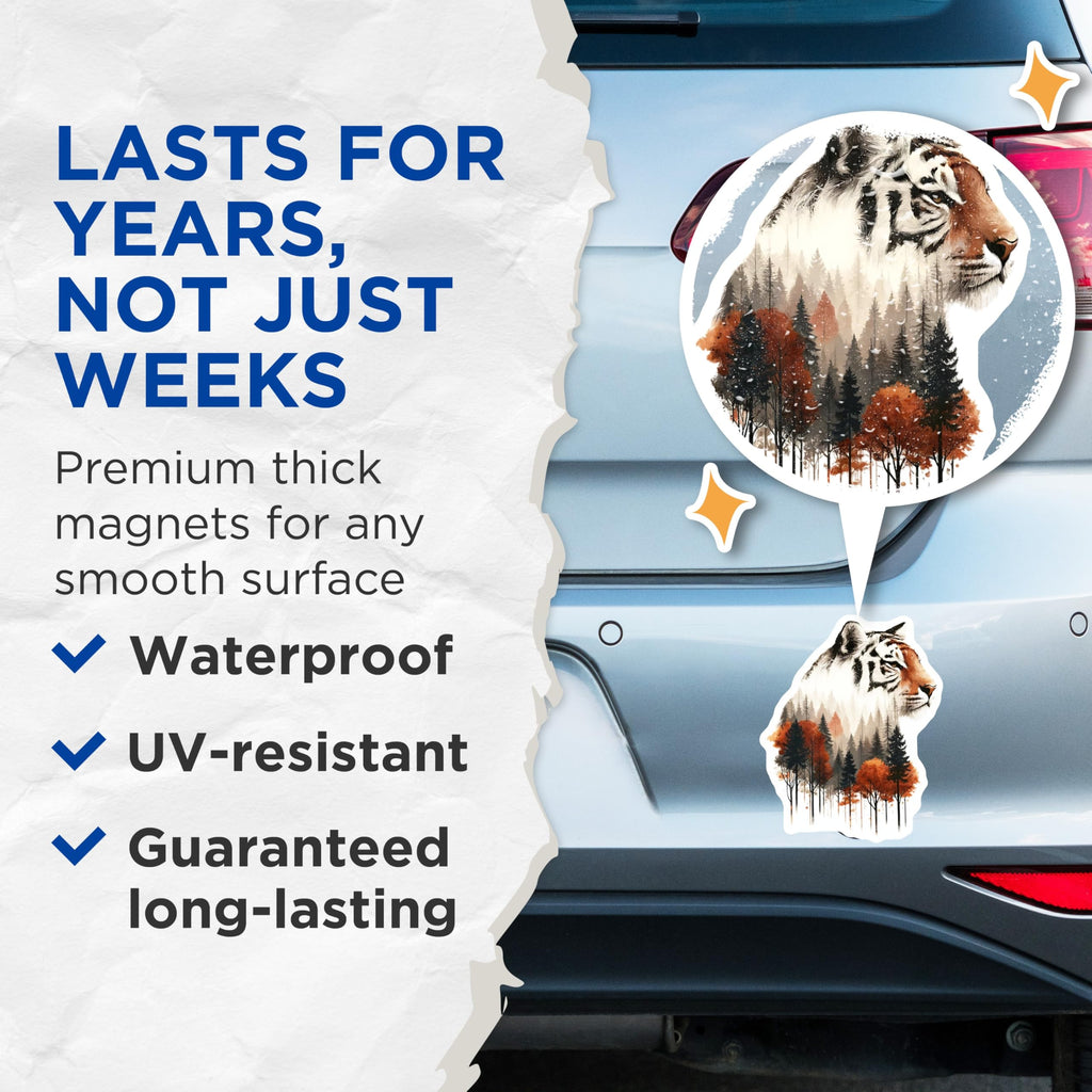(2 Pack) Tiger Forest Magnets - Nature Art - Animal Magnets - 5" On Longest Side - Premium Magnet - for Cars, Refrigerators, Toolboxes, Lockers - Made in USA - MAG15240