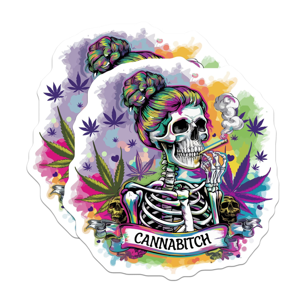 (2 Pack) Cannabitch Skeleton Magnets - Stoner Marijuana Art - 420 Ganja Decor - Funky Cannabis Accent - 5 Inches On Longest Side - Thick Durable Magnet - Made in USA - MAG20664