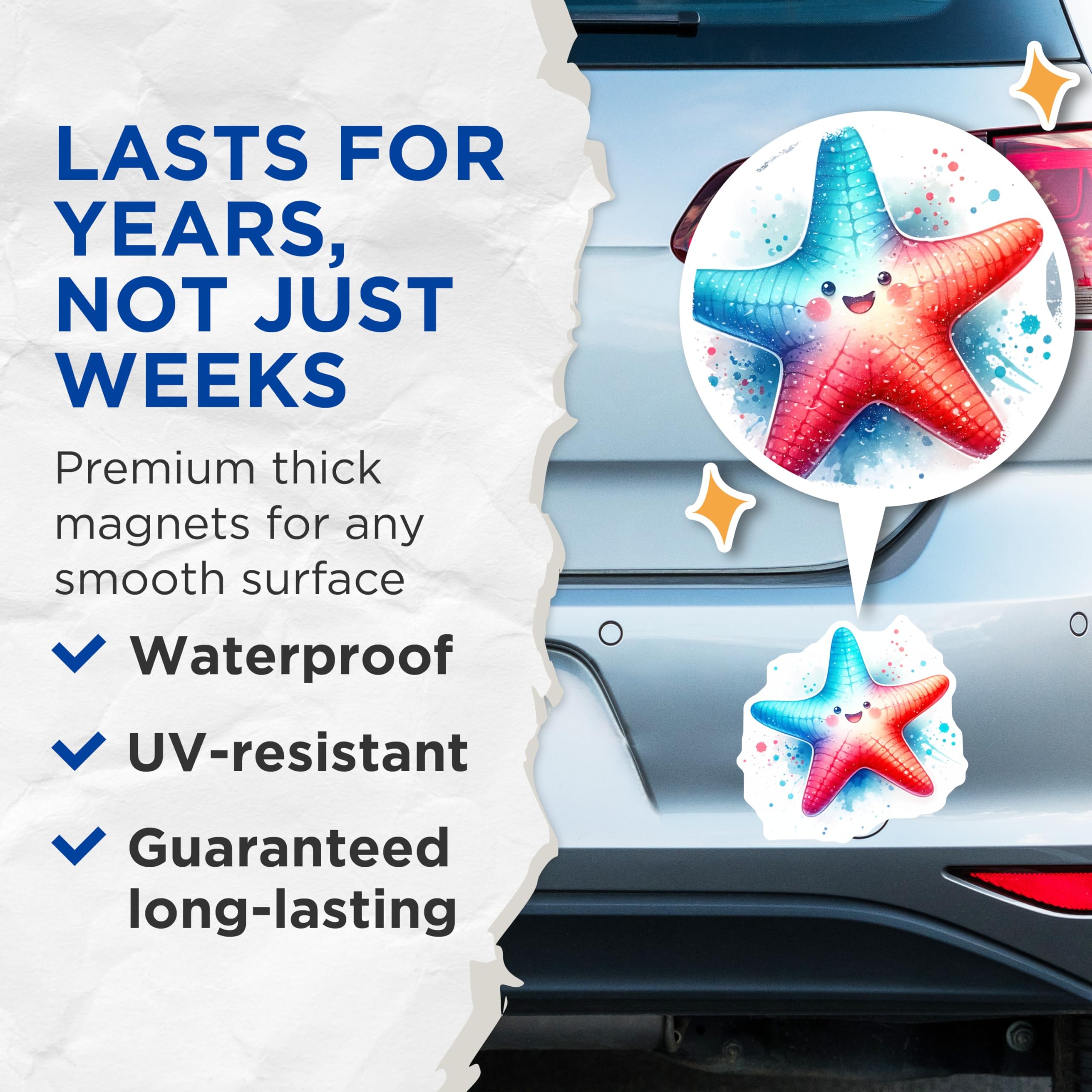 (2 Pack) Starfish Magnets - Cute Smiling Starfish - Fridge Decor Refrigerator Magnets - 5" On Longest Side - Premium Magnet - for Cars, Refrigerators, Toolboxes, Lockers - Made in USA - MAG14195