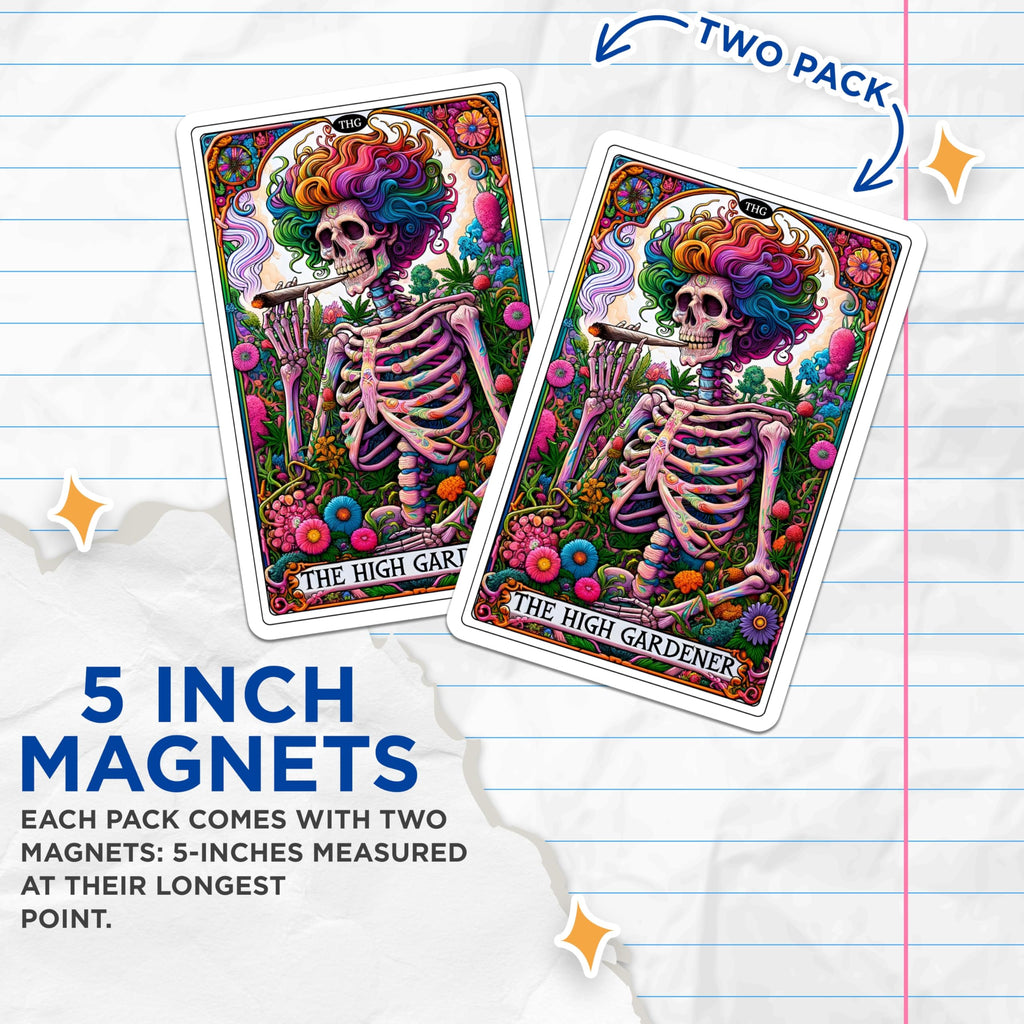 (2 Pack) High Gardener Magnets - Psychedelic Skeleton Art - 420 Stoner Decor - 5 Inches On Longest Side - Thick Durable Magnet - Made in USA - MAG30682
