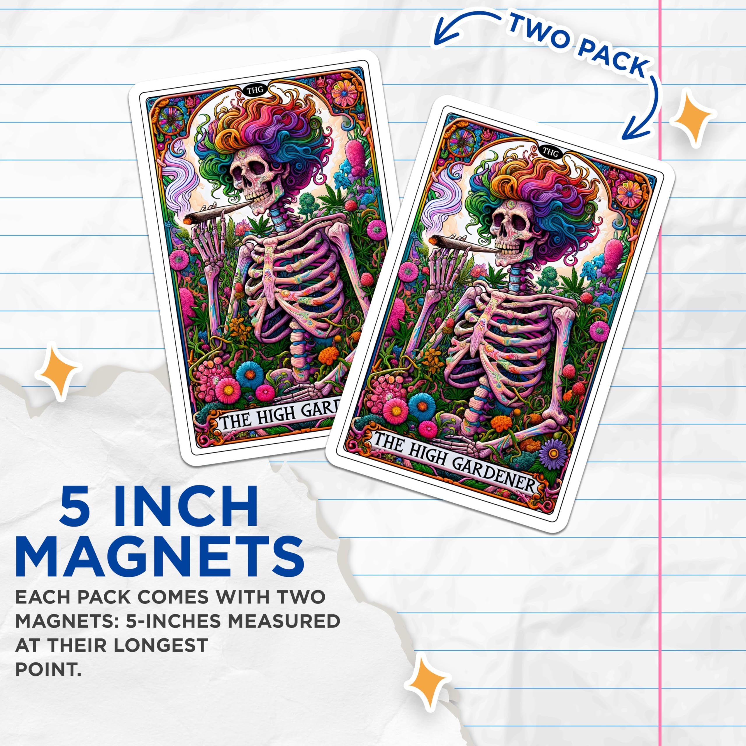 (2 Pack) High Gardener Magnets - Psychedelic Skeleton Art - 420 Stoner Decor - 5 Inches On Longest Side - Thick Durable Magnet - Made in USA - MAG30682