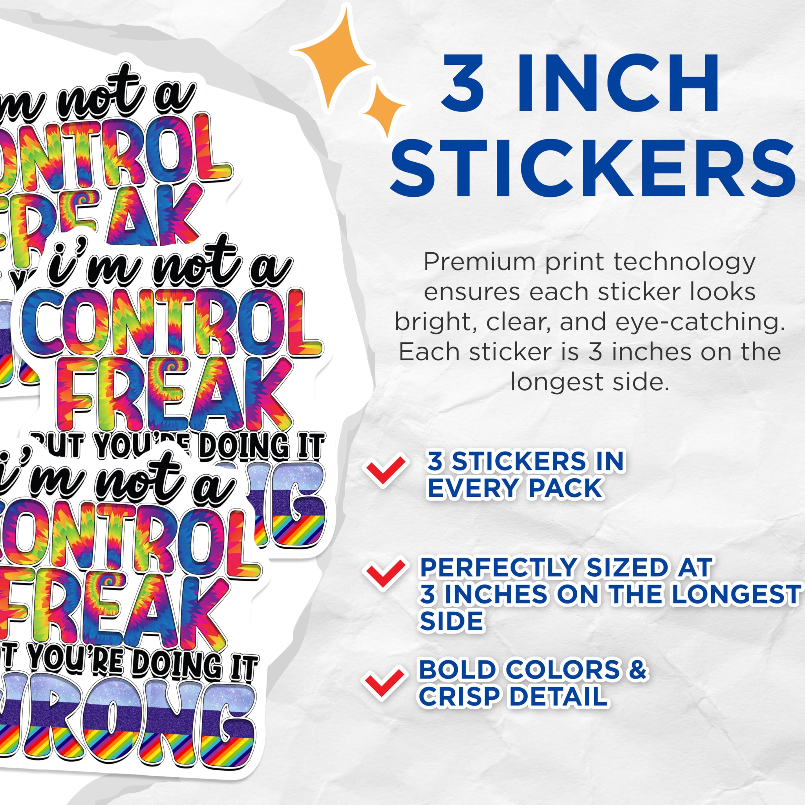 (3 Pack) Control Freak Decals - Funny Quote Stickers - Sarcastic Saying Decals - 3 Inches On Longest Side - Easy Peel & Apply - Made in USA - 3MCS2879