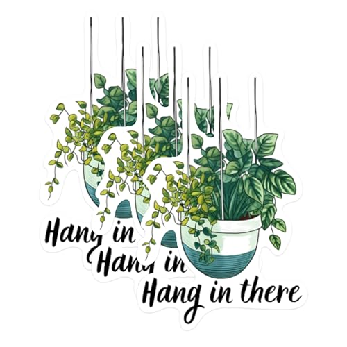 (3 Pack) Hang in There Plant Decals - Inspirational Quote - Houseplant Decals - 3 Inches On Longest Side - Easy Peel & Apply - Made in USA - 3MCS1011