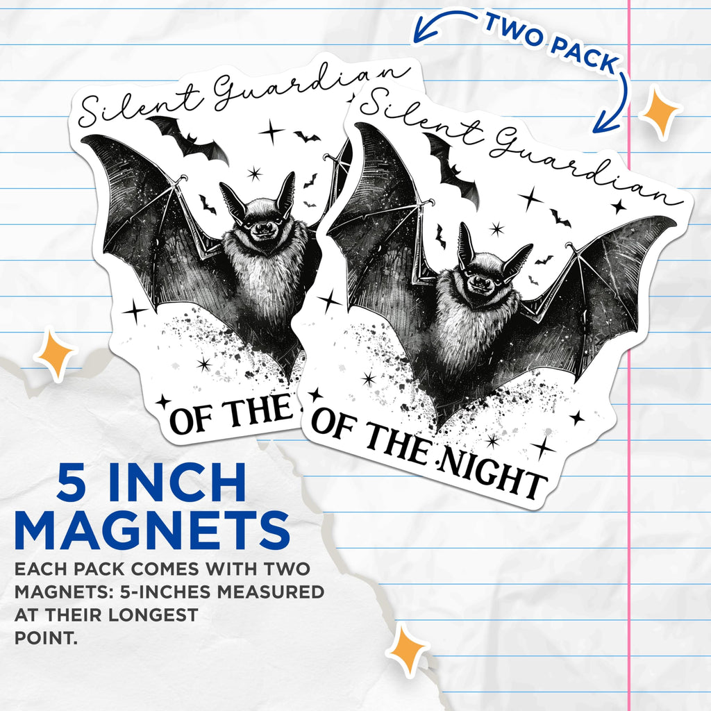 (2 Pack) Silent Guardian of The Night Magnets - Halloween Bat Magnets - Gothic Decor Magnets - 5" On Longest Side - for Cars, Refrigerators, Toolboxes, Lockers - Made in USA MAG3561