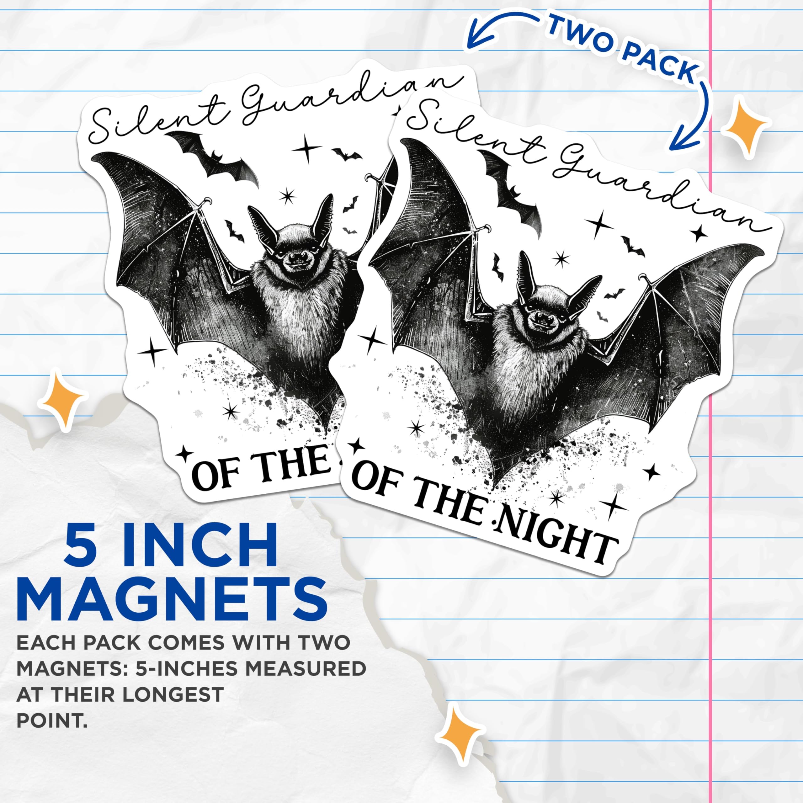 (2 Pack) Silent Guardian of The Night Magnets - Halloween Bat Magnets - Gothic Decor Magnets - 5" On Longest Side - for Cars, Refrigerators, Toolboxes, Lockers - Made in USA MAG3561