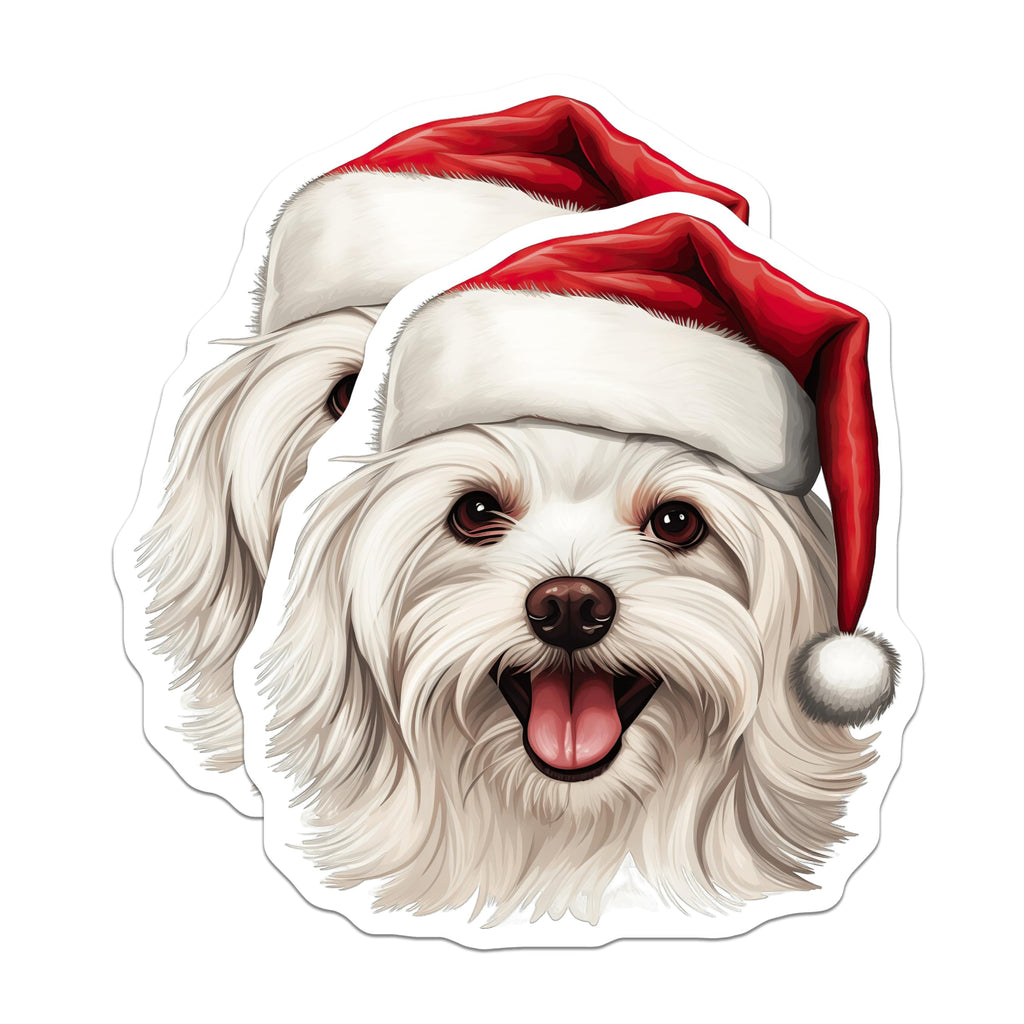 (2 Pack) Festive Maltese Dog Magnets - Santa Hat Puppy Decor - Holiday Refrigerator Magnets - 5 Inches On Longest Side - Thick Durable Magnet - Made in USA - MAG24237