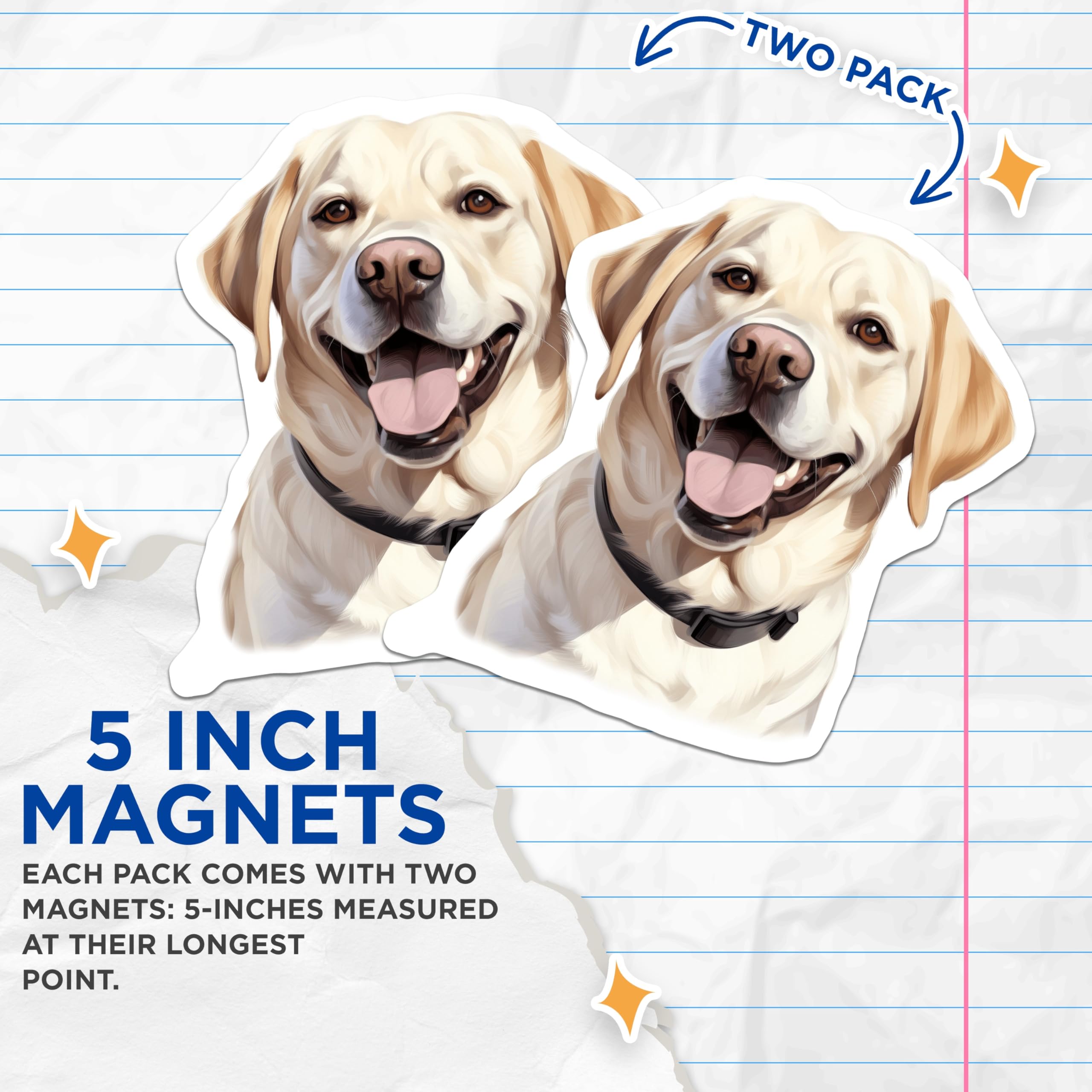 (2 Pack) Yellow Labrador Retriever Magnets - Happy Lab Dog Lover - Refrigerator Locker Decor - Pet Owner Collectible Art - 5 Inches On Longest Side - Thick Durable Magnet - Made in USA - MAG24893