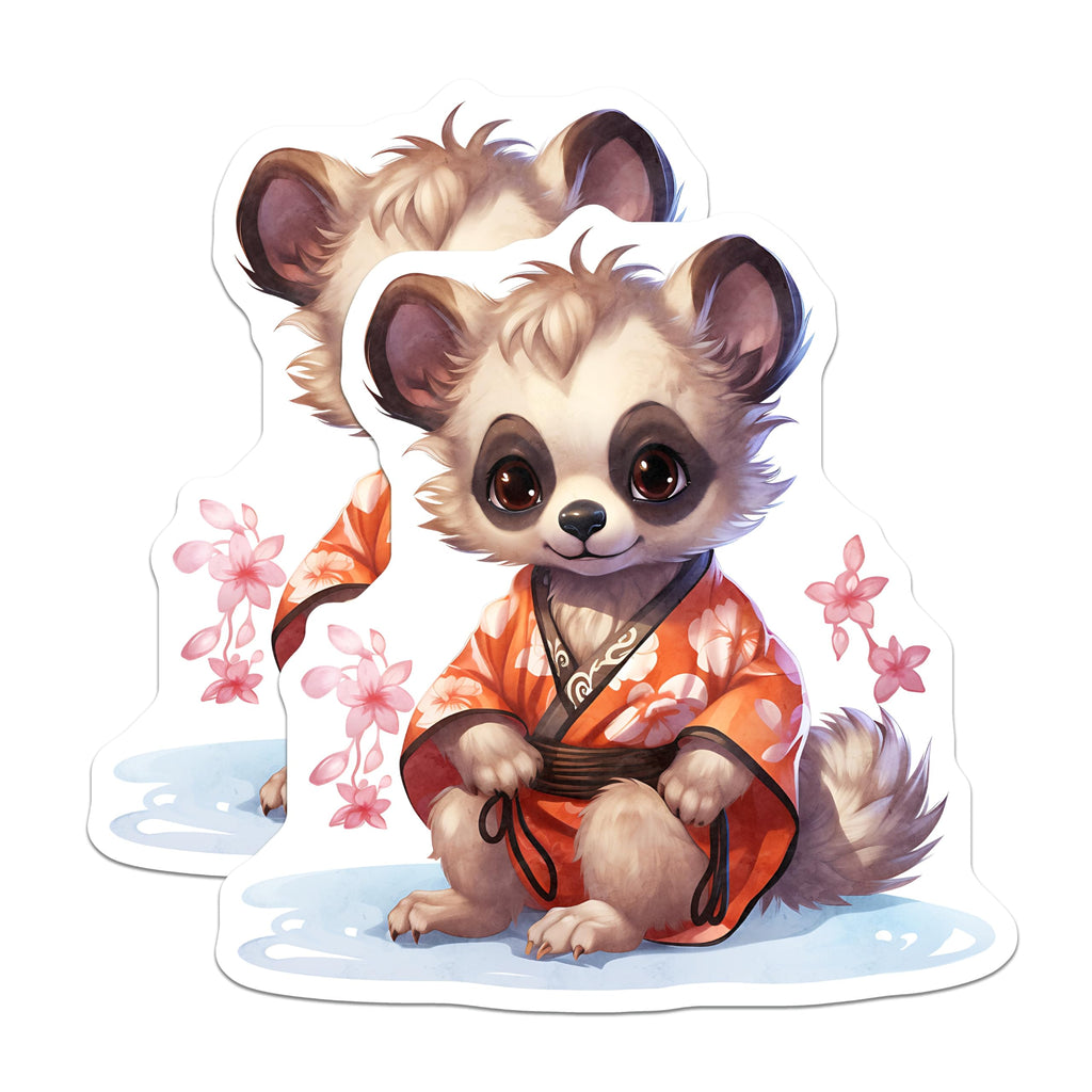 (2 Pack) Cute Raccoon Magnets - Kimono Outfit - Flower Decoration - 5" On Longest Side - Premium Magnet - for Cars, Refrigerators, Toolboxes, Lockers - Made in USA - MAG16990