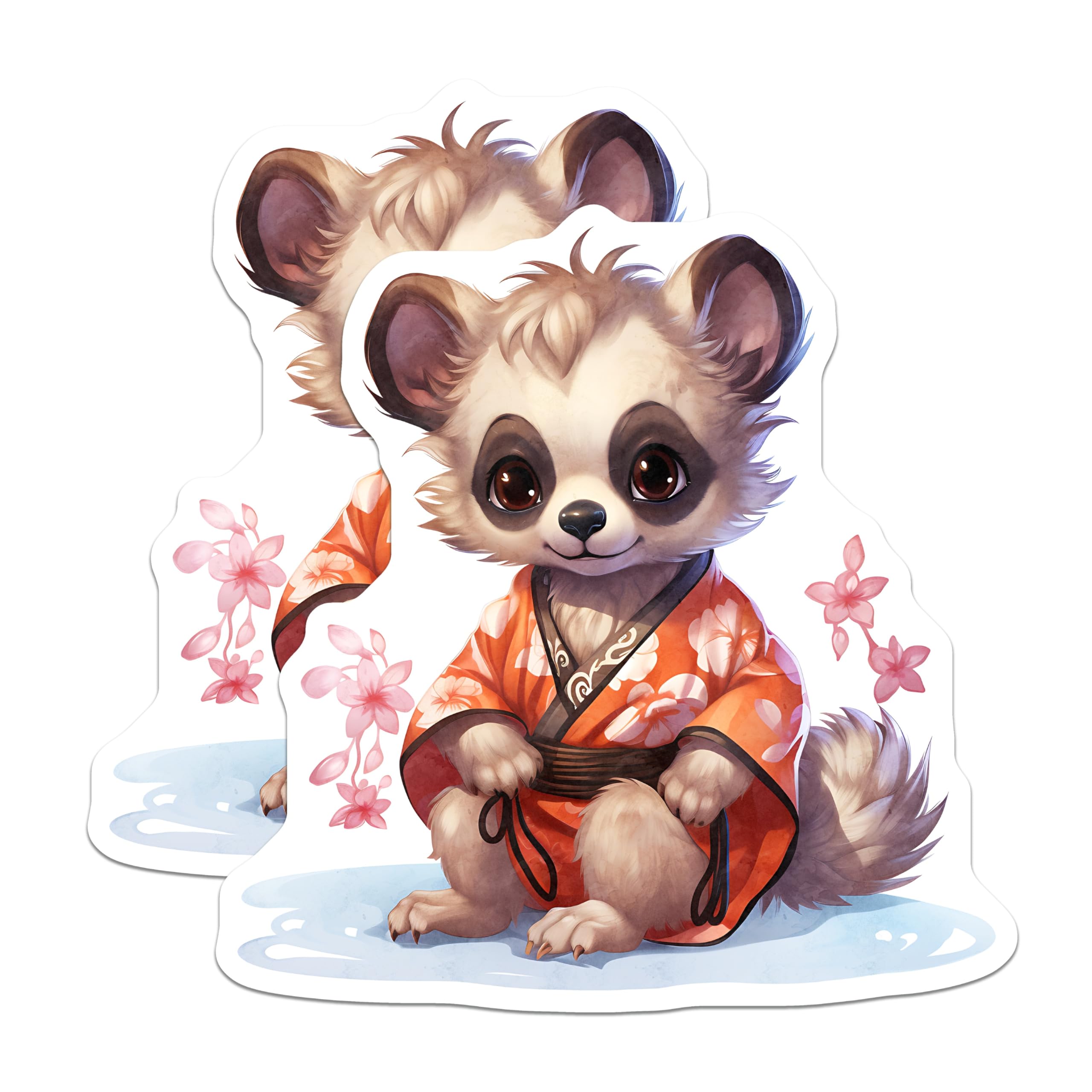 (2 Pack) Cute Raccoon Magnets - Kimono Outfit - Flower Decoration - 5" On Longest Side - Premium Magnet - for Cars, Refrigerators, Toolboxes, Lockers - Made in USA - MAG16990