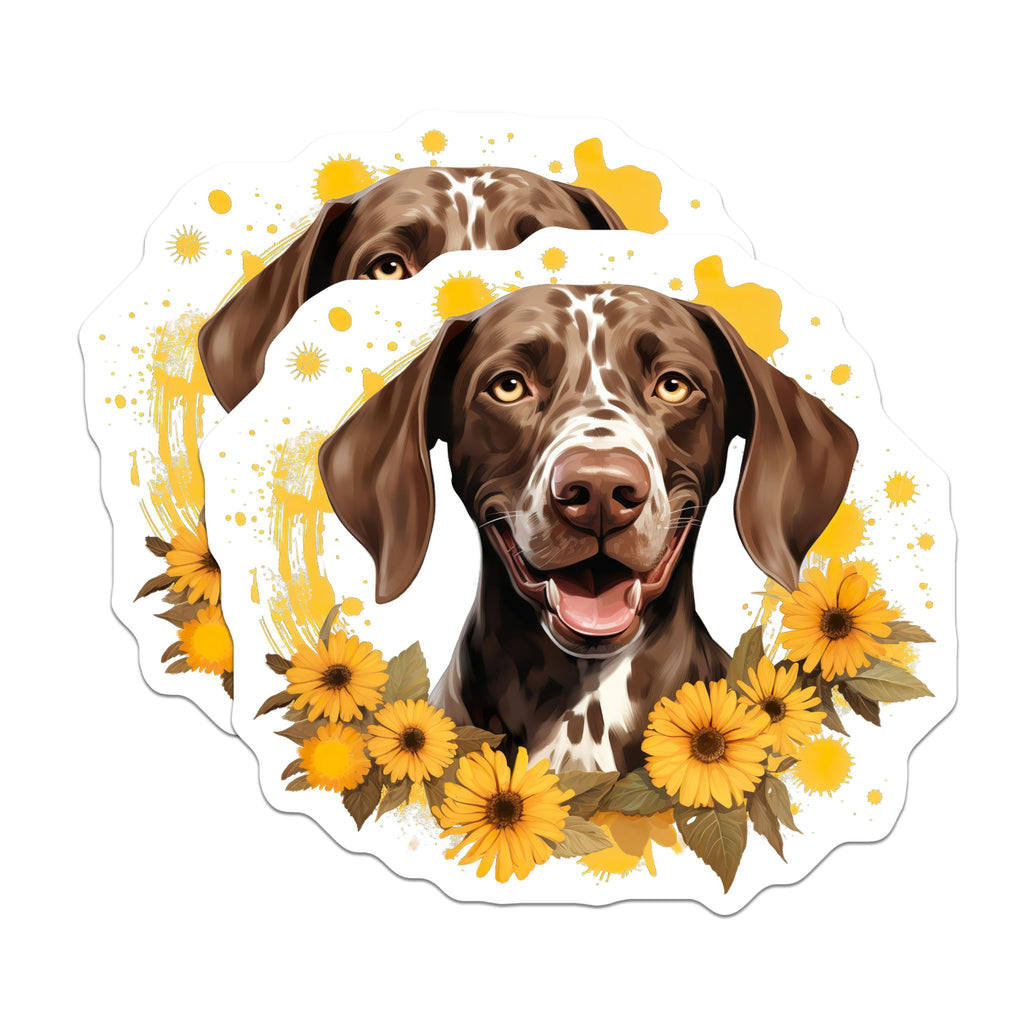 (2 Pack) German Shorthaired Pointer Magnets - Dog Lover Sunflowers Decor - Happy Pet Mom Kitchen Accent - 5 Inches On Longest Side - Thick Durable Magnet - Made in USA - MAG29241
