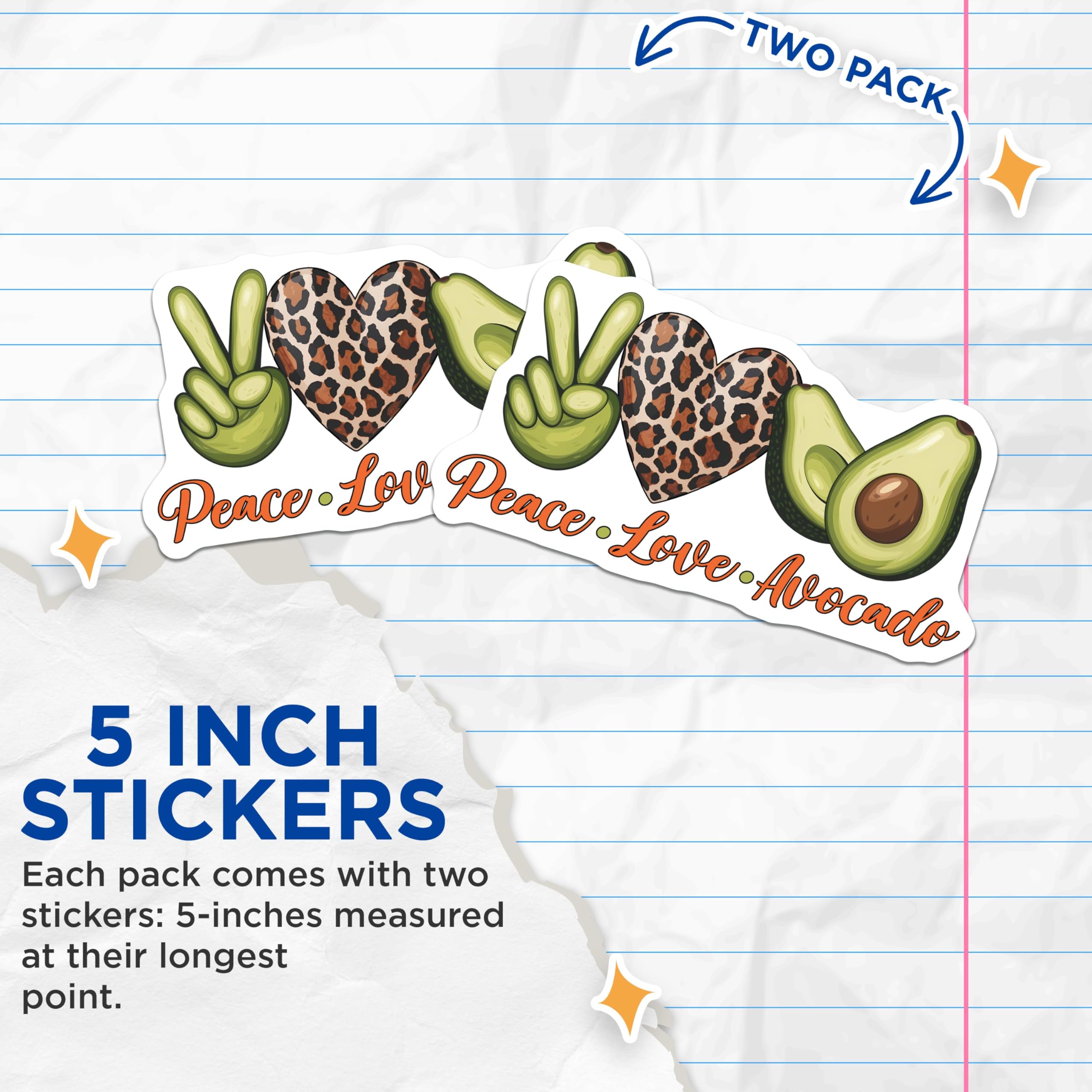 (2 Pack) Peace Love Avocado Stickers - Leopard Heart Decal - 5" On Longest Side - Sticks to Smooth Flat Surfaces - Made in USA - BMCS8385 - BMCS8385