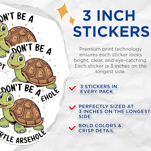 (3 Pack) Turtle Decals - Funny Animal Decal - Laptop Decal - 3 Inches On Longest Side - Easy Peel & Apply - Made in USA - 3MCS7437