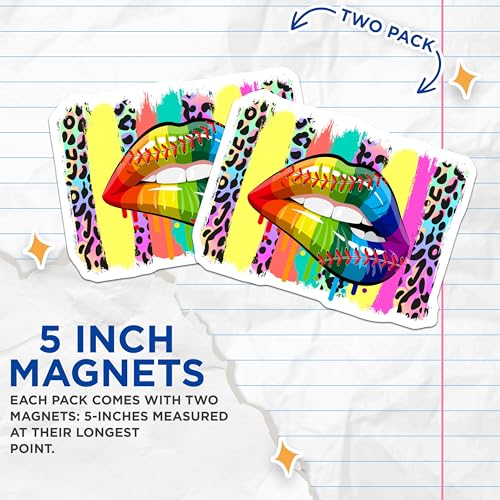 (2 Pack) Baseball Art Magnets Magnets - Rainbow Baseball Lips - 5" On Longest Side - Made in USA - Sticks to Refrigerators & Metal Surfaces - MAG8588