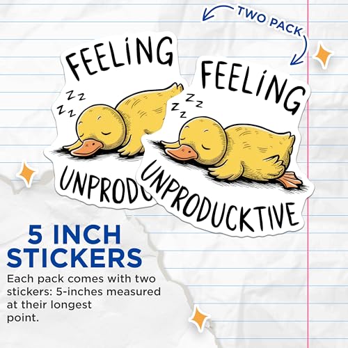 (2 Pack) Feeling Unproductive Duck Stickers - Funny Sleeping Duck - Cute Animal Sticker Design - 5" On Longest Side - Sticks to Smooth Flat Surfaces - Made in USA - BMCS9530