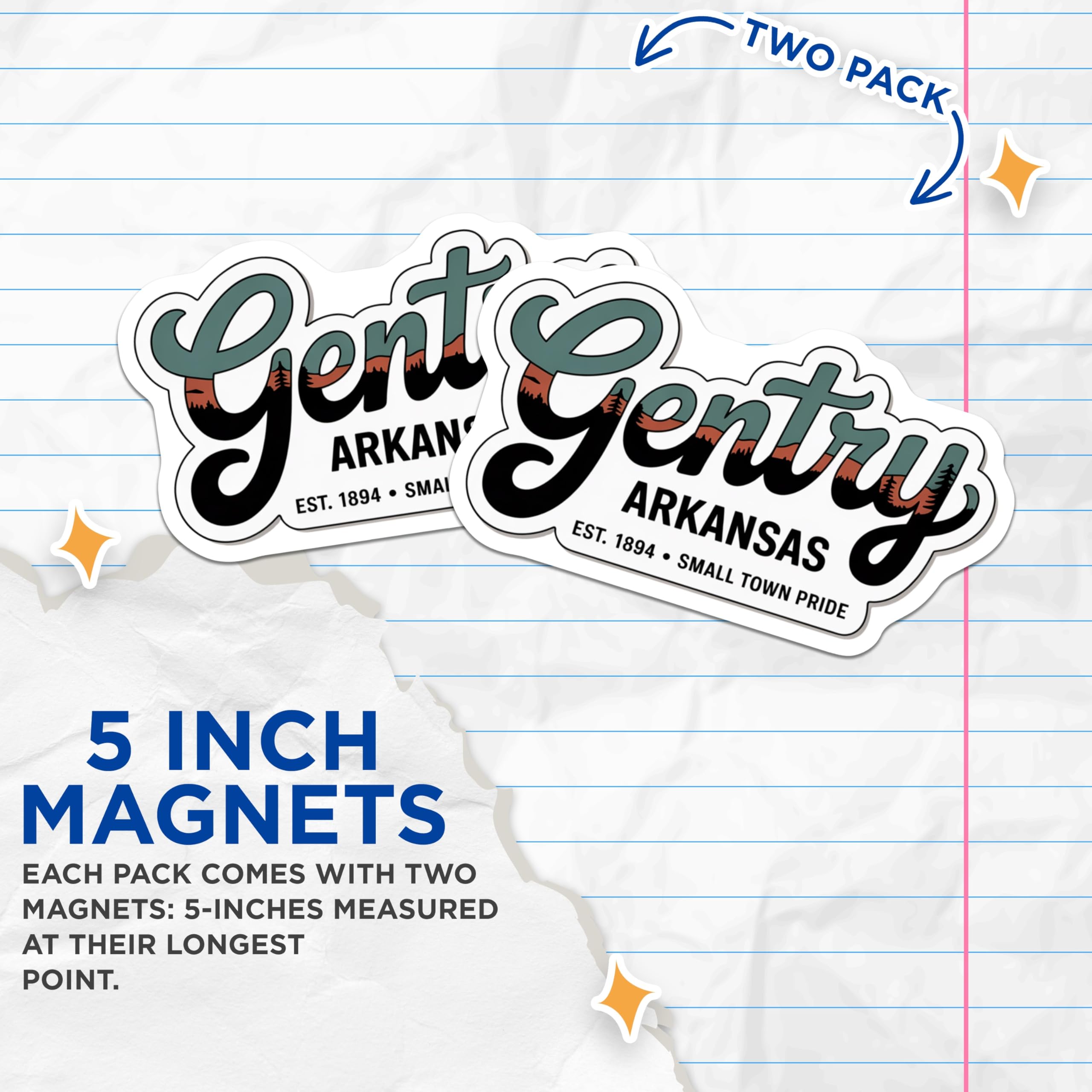 (2 Pack) Gentry Arkansas Magnets - Small Town Pride - Home State Souvenir Fridge Decor - 5" On Longest Side - Premium Magnet - for Cars, Refrigerators, Toolboxes, Lockers - Made in USA - MAG18138