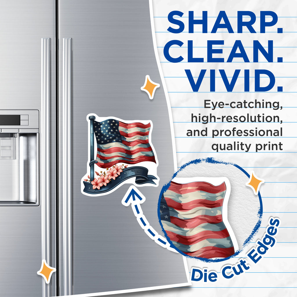 (2 Pack) Patriotic American Flag Magnets - Rustic USA Floral Decor - 4th of July Independence Day Home - 5 Inches On Longest Side - Thick Durable Magnet - Made in USA - MAG39847
