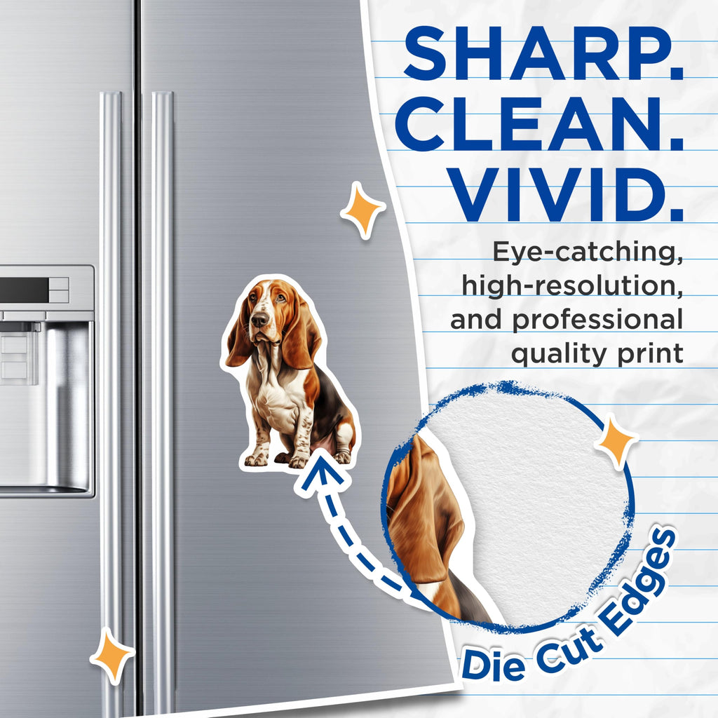 (2 Pack) Basset Hound Magnets - Dog Breed Lover Decor - Pet Owner Kitchen Accessories - Basset Hound Mom Dad - 5 Inches On Longest Side - Thick Durable Magnet - Made in USA - MAG29849
