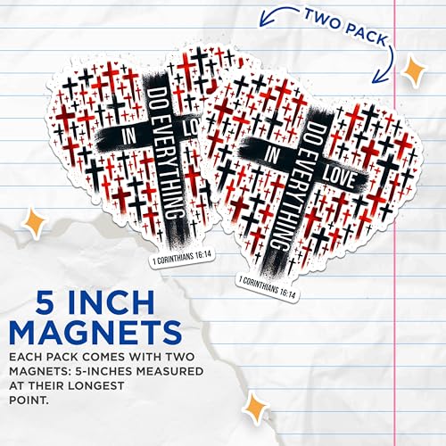(2 Pack) Inspirational Christian Magnets - Heart Cross Magnets - Bible Verse Magnets - Religious Faith Magnets- 5" On Longest Side - for Fridges, Toolboxes, Cars - Made in USA - MAG2841