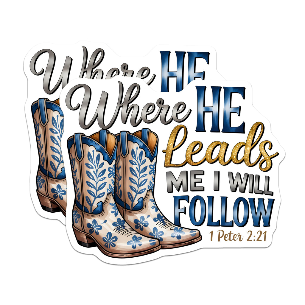 (2 Pack) Christian Cowboy Boots Magnets - Scripture Faith Decor - Western Inspirational Verse - 1 Peter 2:21-5 Inches On Longest Side - Thick Durable Magnet - Made in USA - MAG28569