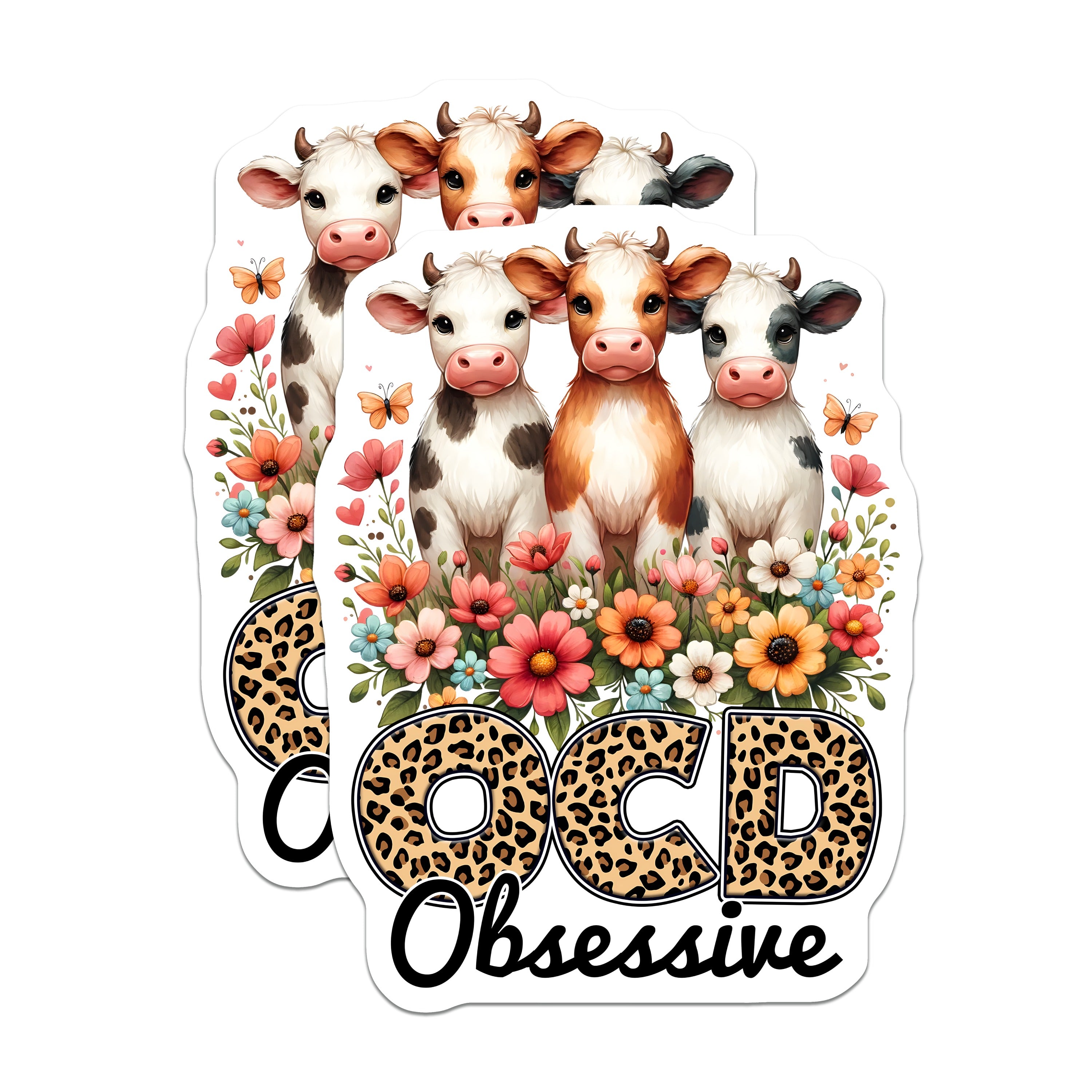 (2 Pack) Obsessive Cow Disorder Magnets - Cute Calf Fridge Decor - Funny Farm Animal Kitchen Accessory - 5 Inches On Longest Side - Thick Durable Magnet - Made in USA - MAG38905