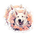 (2 Pack) White Swiss Shepherd Magnets - Floral Dog Art Decor - Pet Lover Aesthetic - Refrigerator Locker Accent - 5 Inches On Longest Side - Thick Durable Magnet - Made in USA - MAG24832