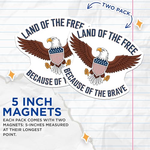 (2 Pack) Land of The Free Magnets - Patriotic Eagle Magnets - American Pride Magnets - Because of The Brave Magnets - 5" On Longest Side - for Cars, Fridges, Toolboxes - Made in USA - MAG3888