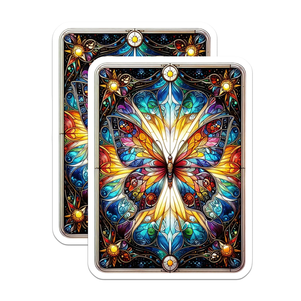 (2 Pack) Stained Glass Butterfly Magnets - Vibrant Mosaic Art Nouveau Insect - Colorful Fridge Decoration - 5 Inches On Longest Side - Thick Durable Magnet - Made in USA - MAG20979