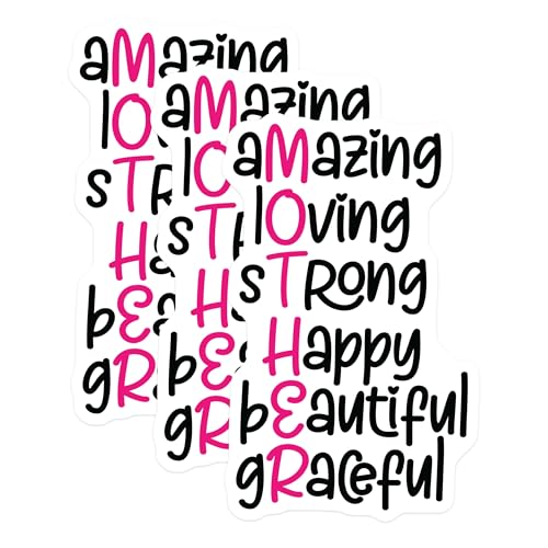 (3 Pack) Amazing Mother Decals - Loving Strong - Happy Beautiful Graceful - 3 Inches On Longest Side - Easy Peel & Apply - Made in USA - 3MCS4012