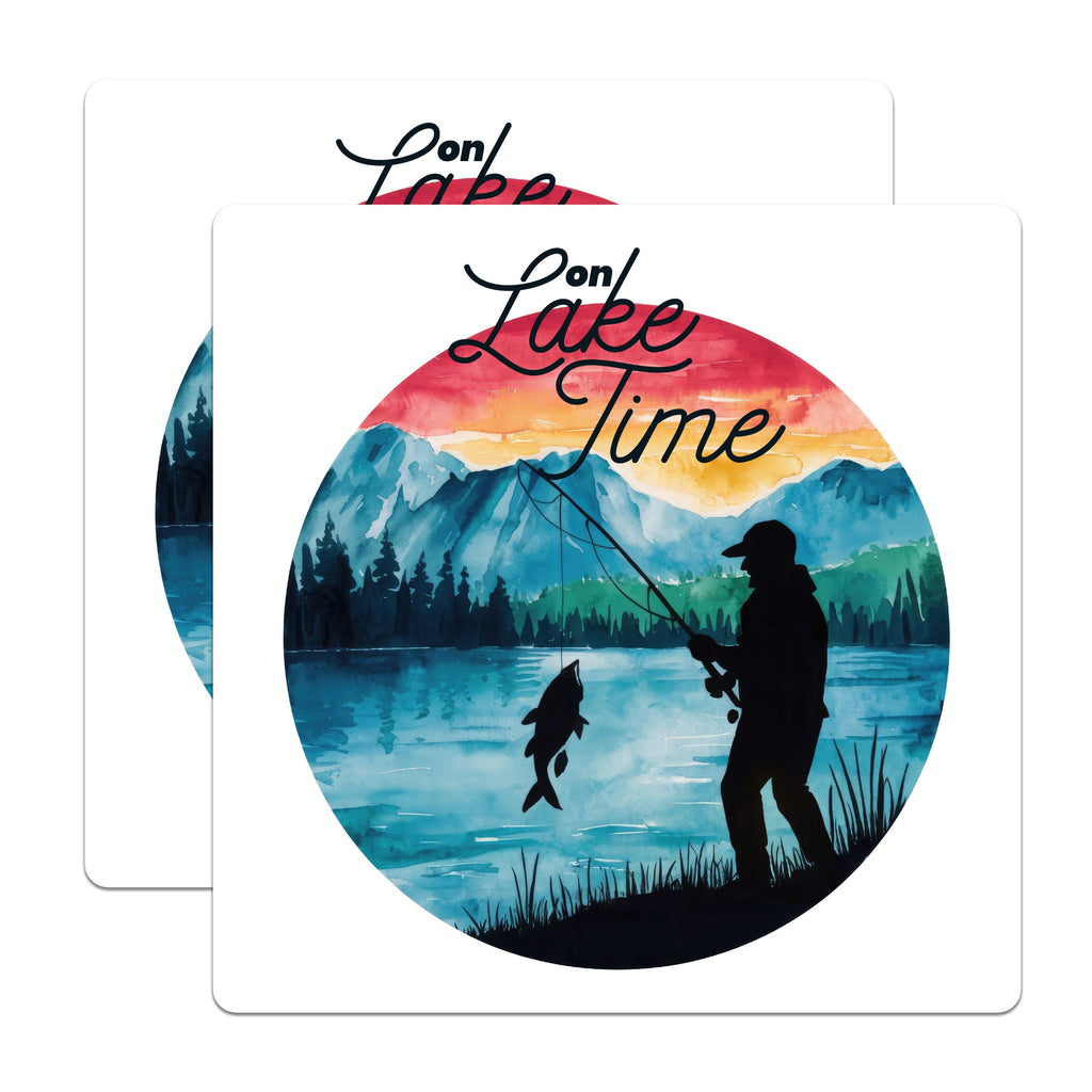 (2 Pack) Fishing Magnets - Lake Time Decor - Fisherman Refrigerator Art - Cabin Life - Outdoors Enthusiast - Water Scene - 5 Inches On Longest Side - Thick Durable Magnet - Made in USA - MAG36778