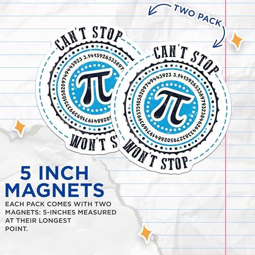 (2 Pack) Pi Day Magnets - Math Lover Decor - Teacher Gift - Geeky Pi Symbol - 5" On Longest Side - for Cars, Fridges, Toolboxes - Made in USA - MAG8173