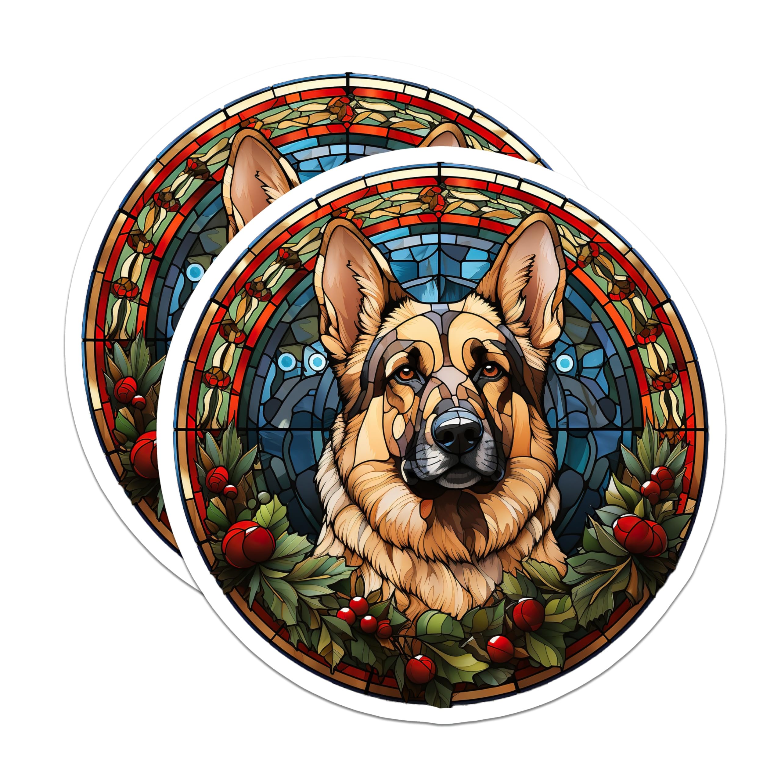 (2 Pack) German Shepherd Stained Glass Magnets - Dog Lover Decor - Pet Portrait Art - Canine Fridge Magnet - 5 Inches On Longest Side - Thick Durable Magnet - Made in USA - MAG29028