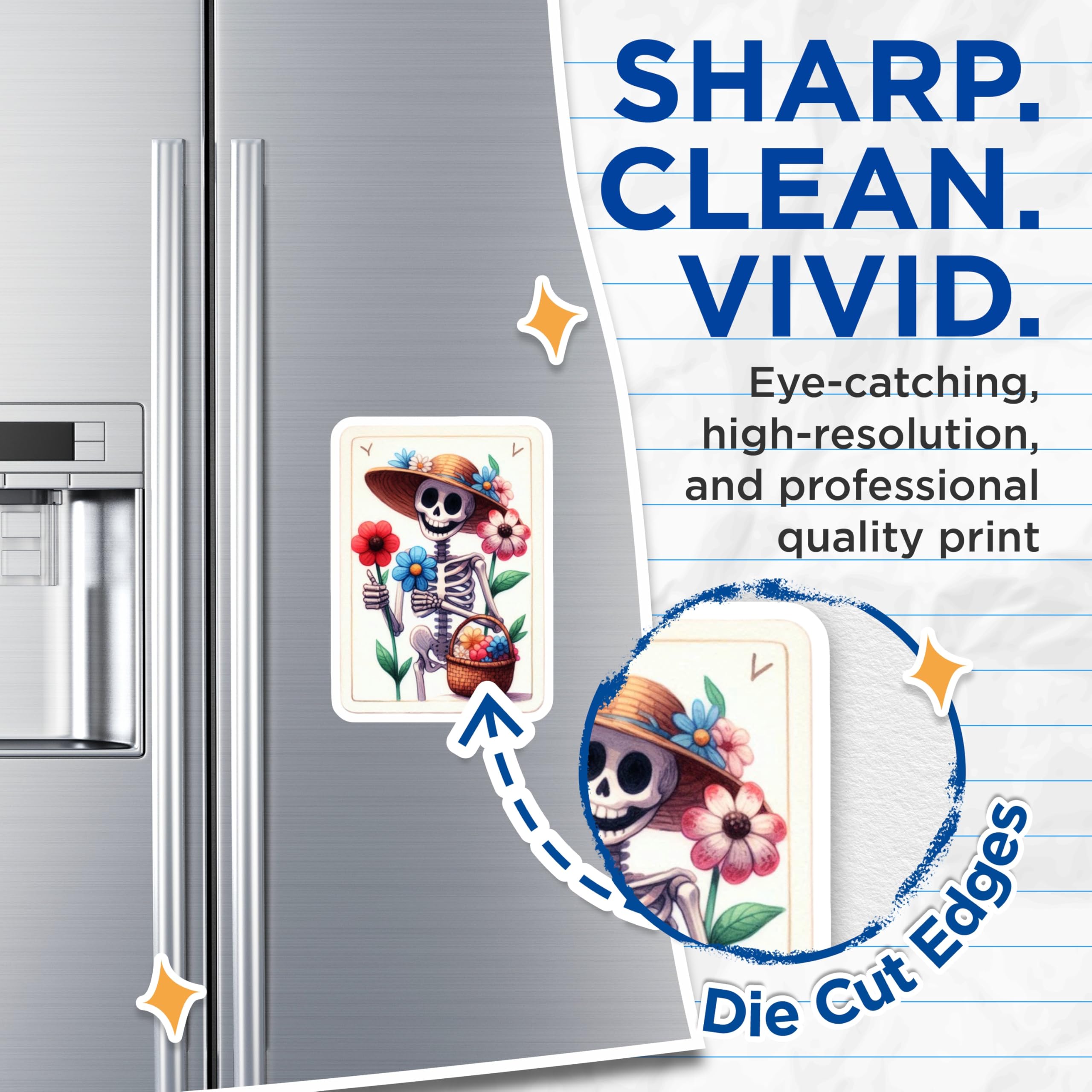 (2 Pack) Smiling Skeleton Magnets - Floral Calavera Art - Day of the Dead Decor - Whimsical Home Kitchen Locker Accessories - 5 Inches On Longest Side - Thick Durable Magnet - Made in USA - MAG20463