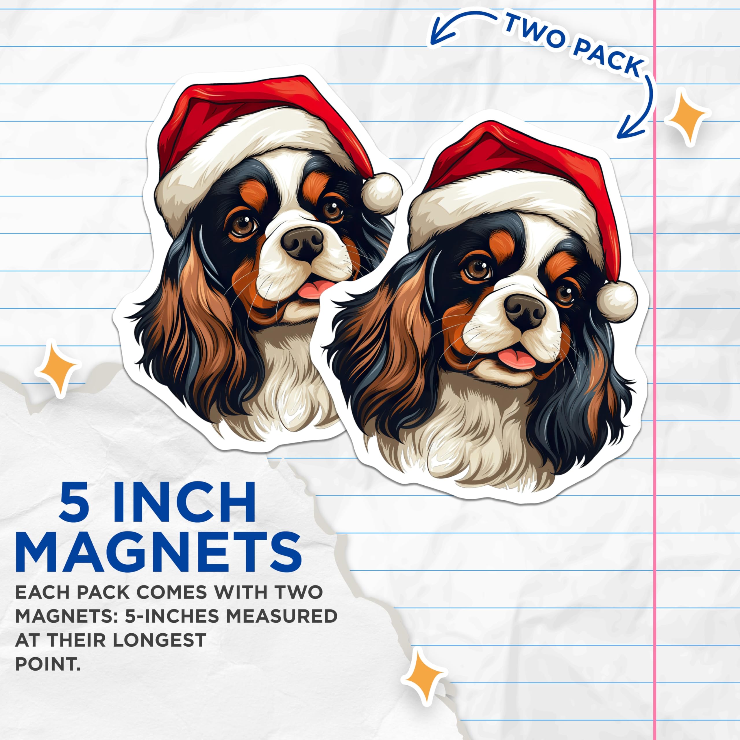 (2 Pack) Cavalier King Charles Christmas Dog Magnets - Holiday Pet Lover - Dog Mom Kitchen Decor - 5 Inches On Longest Side - Thick Durable Magnet - Made in USA - MAG25630