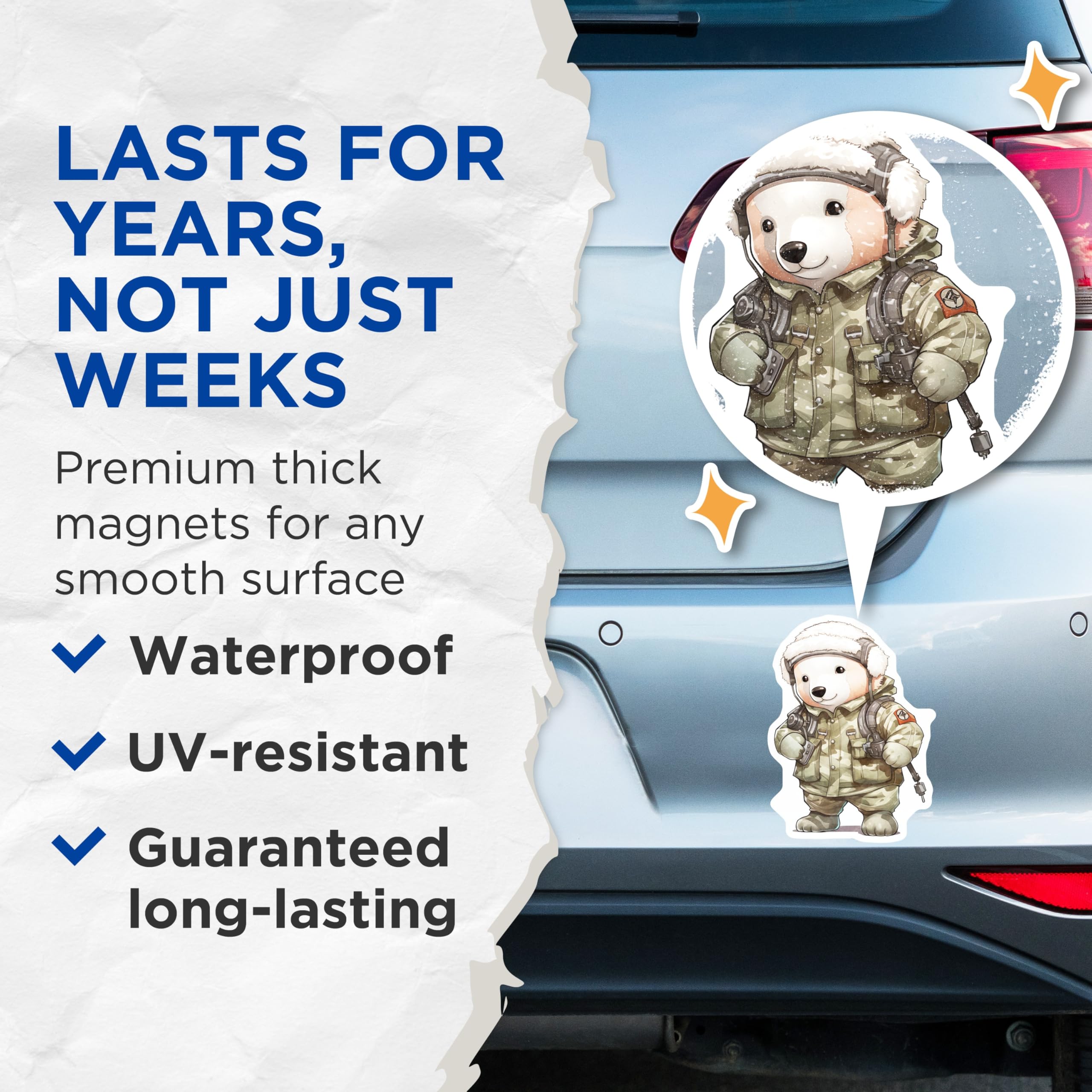 (2 Pack) Military Bear Magnets - Camo Bear Art - Unique Fridge Decor - 5" On Longest Side - Premium Magnet - for Cars, Refrigerators, Toolboxes, Lockers - Made in USA - MAG16867